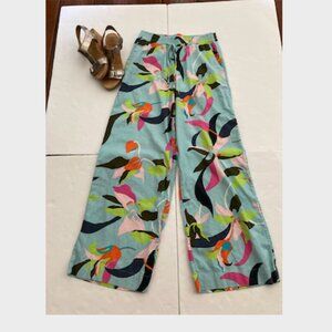 a new day High Rise Wide Leg Drawstring Floral Linen Blend Pant Small